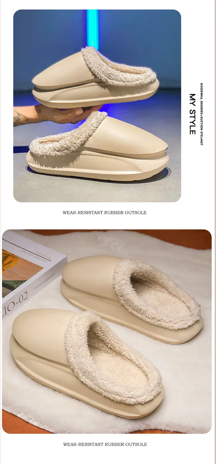 Men's Shoes Winter Casual fleece-lined Warm Cotton Shoes Couple's Baotou Waterproof Slippers Thick-soled Indoor Cotton Slippers Cross-border — feature 13