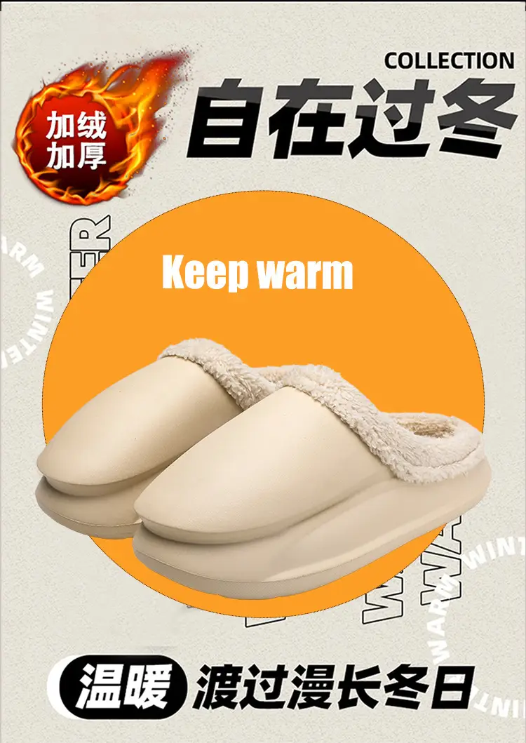 Men's Shoes Winter Casual fleece-lined Warm Cotton Shoes Couple's Baotou Waterproof Slippers Thick-soled Indoor Cotton Slippers Cross-border — feature 2