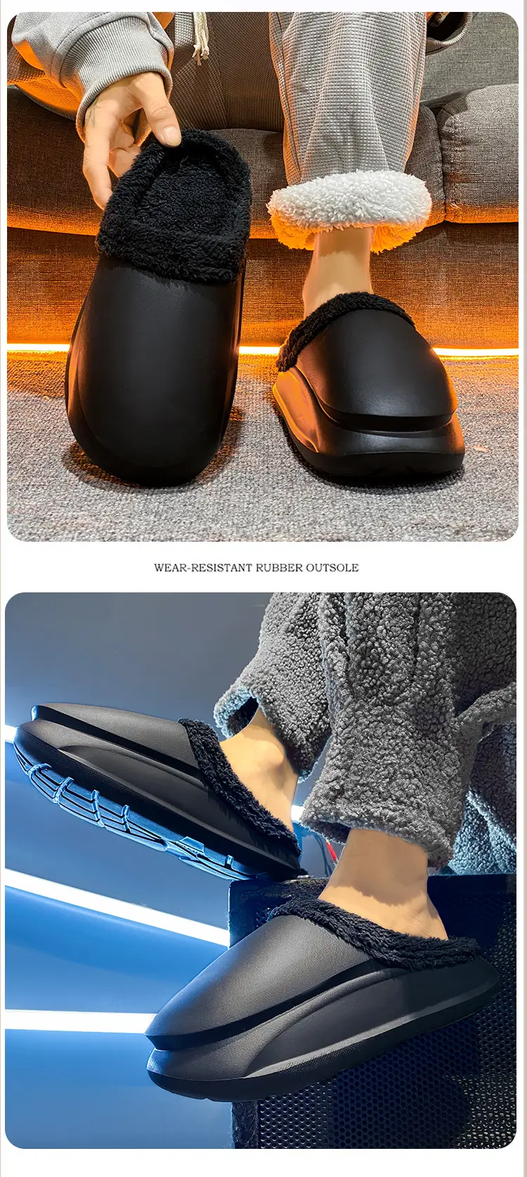 Men's Shoes Winter Casual fleece-lined Warm Cotton Shoes Couple's Baotou Waterproof Slippers Thick-soled Indoor Cotton Slippers Cross-border — feature 8