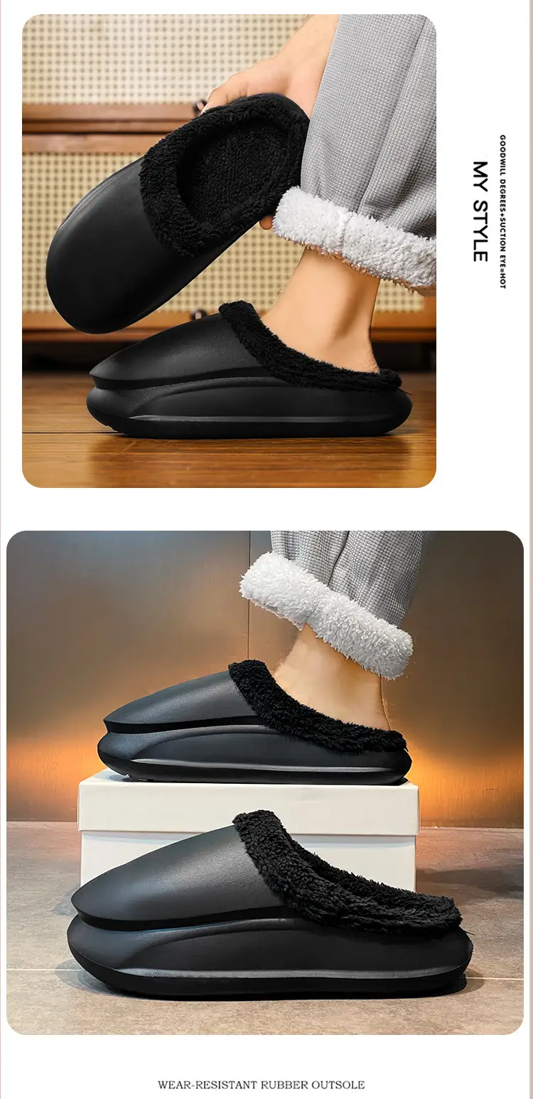 Men's Shoes Winter Casual fleece-lined Warm Cotton Shoes Couple's Baotou Waterproof Slippers Thick-soled Indoor Cotton Slippers Cross-border — feature 9