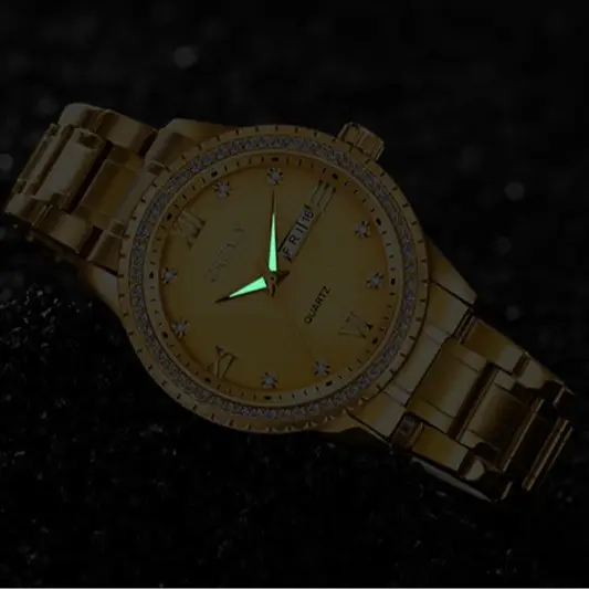 Gold Men's Waterproof Diamond Watch with Dual Calendar - Image 5