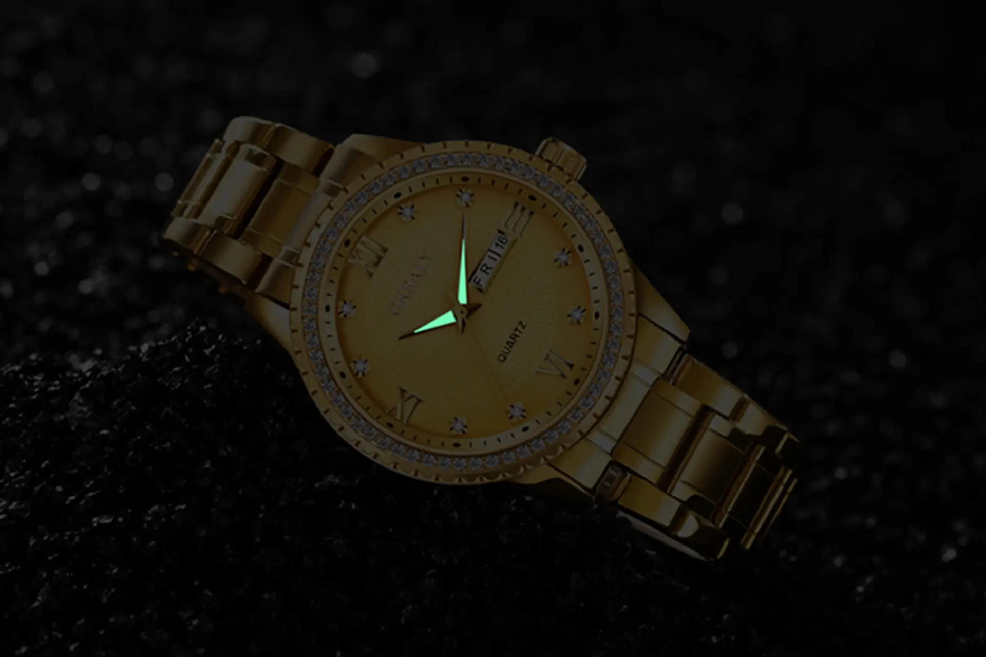 Gold Men's Waterproof Diamond Watch with Dual Calendar — feature 5