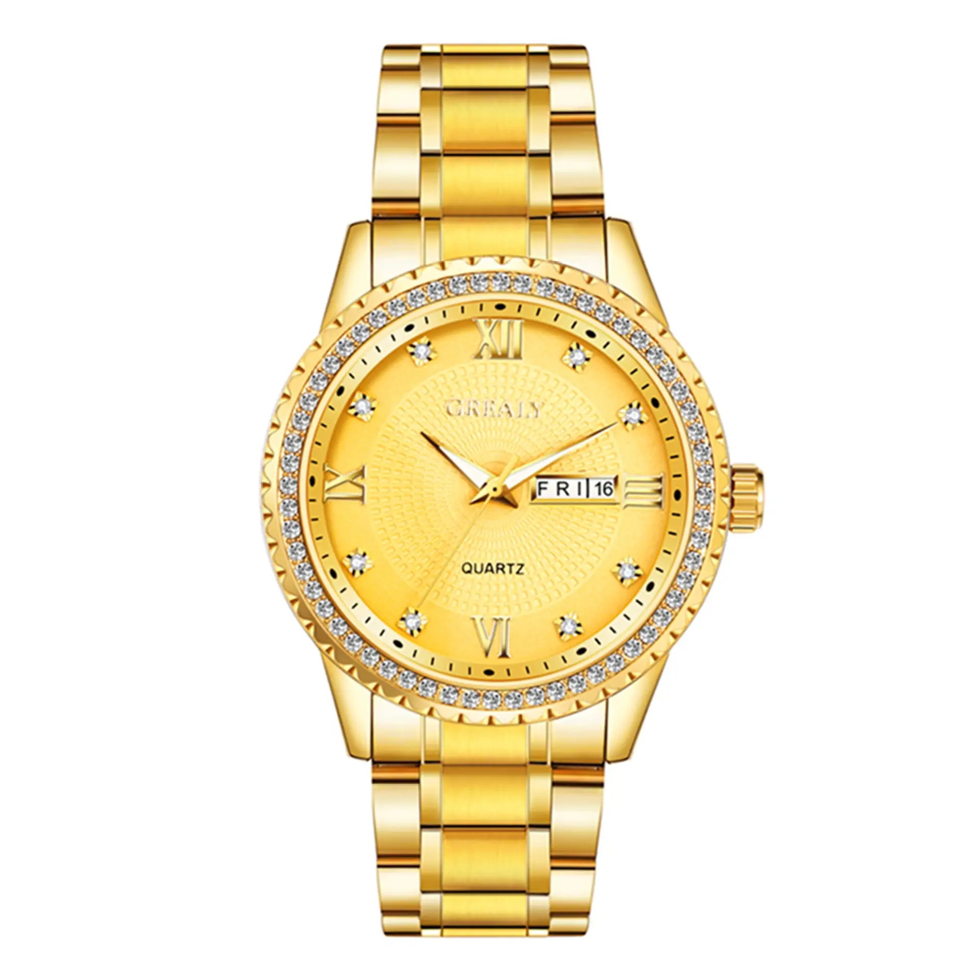 Gold Men's Waterproof Diamond Watch with Dual Calendar — feature 7