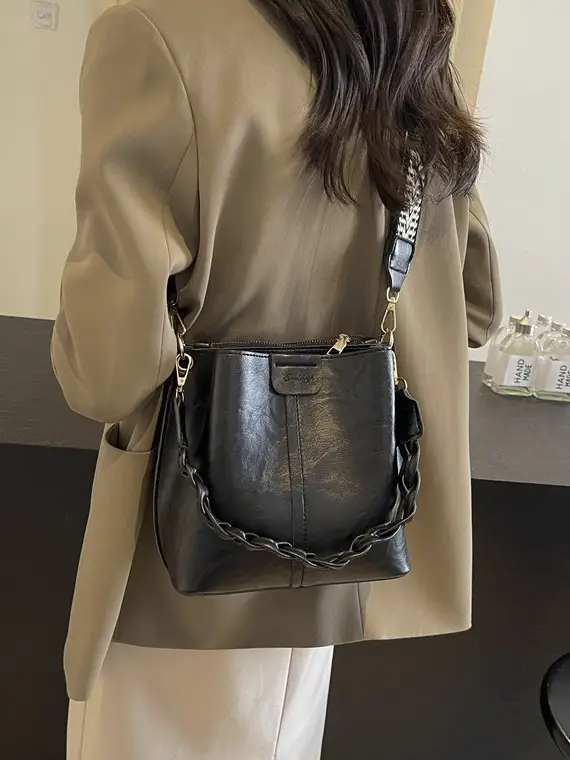 Women's Brown Leather Shoulder Crossbody Bag with Chain Strap - Image 7