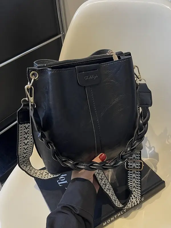Women's Brown Leather Shoulder Crossbody Bag with Chain Strap - Image 8