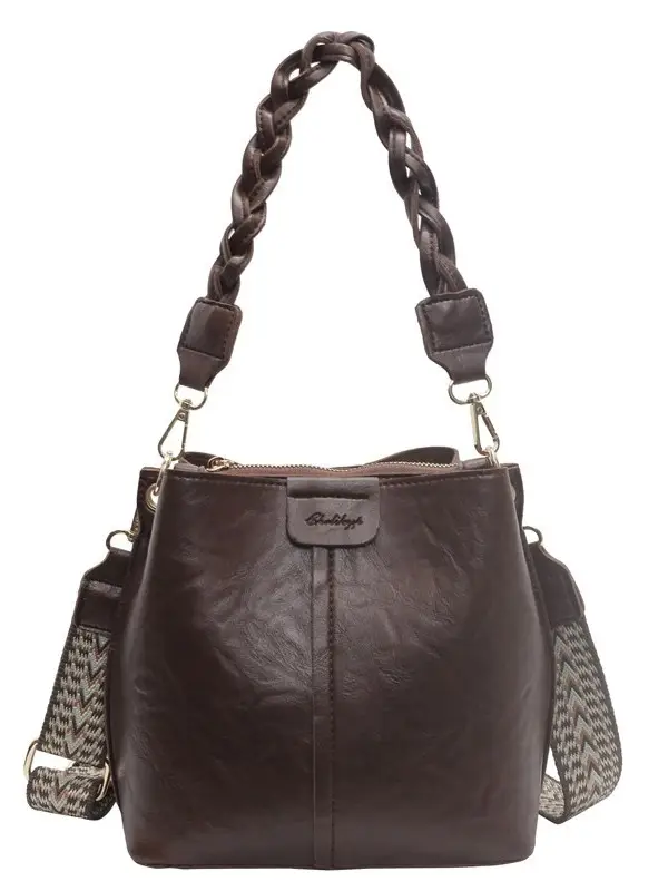 Women's Brown Leather Shoulder Crossbody Bag with Chain Strap - Image 9