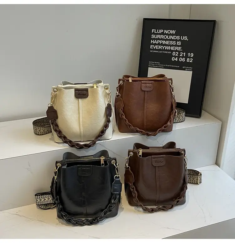 Women's Brown Leather Shoulder Crossbody Bag with Chain Strap — feature 1