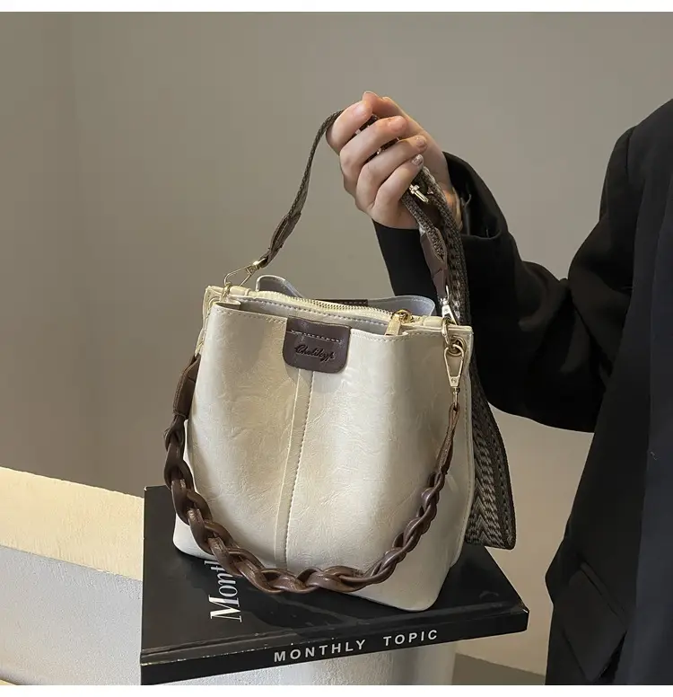 Women's Brown Leather Shoulder Crossbody Bag with Chain Strap — feature 36