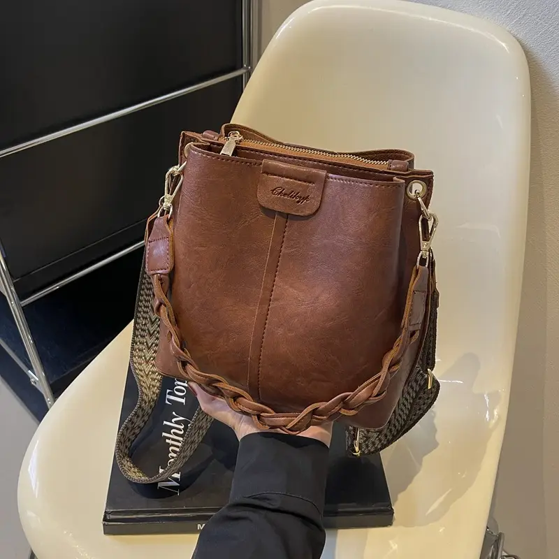 Women's Brown Leather Shoulder Crossbody Bag with Chain Strap - Image 2
