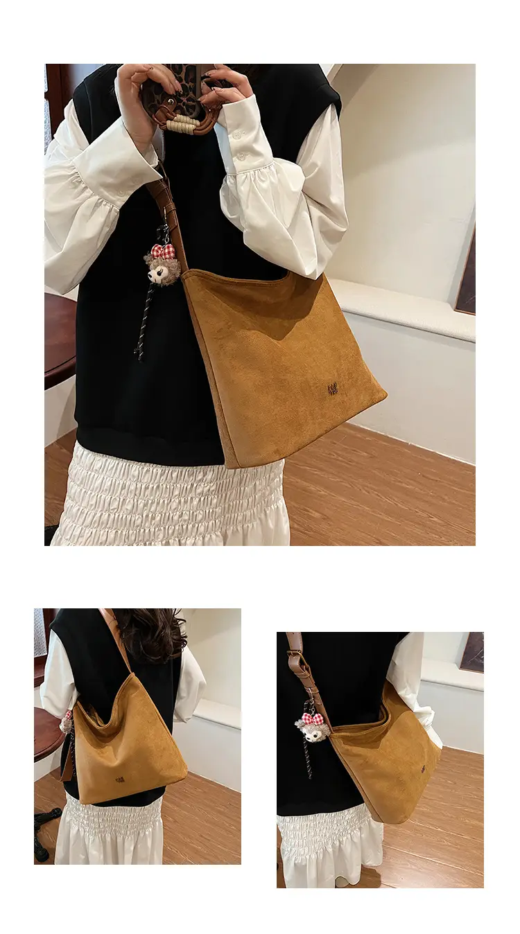 Frosted Crossbody Bag Women Large Capacity Tan — feature 11