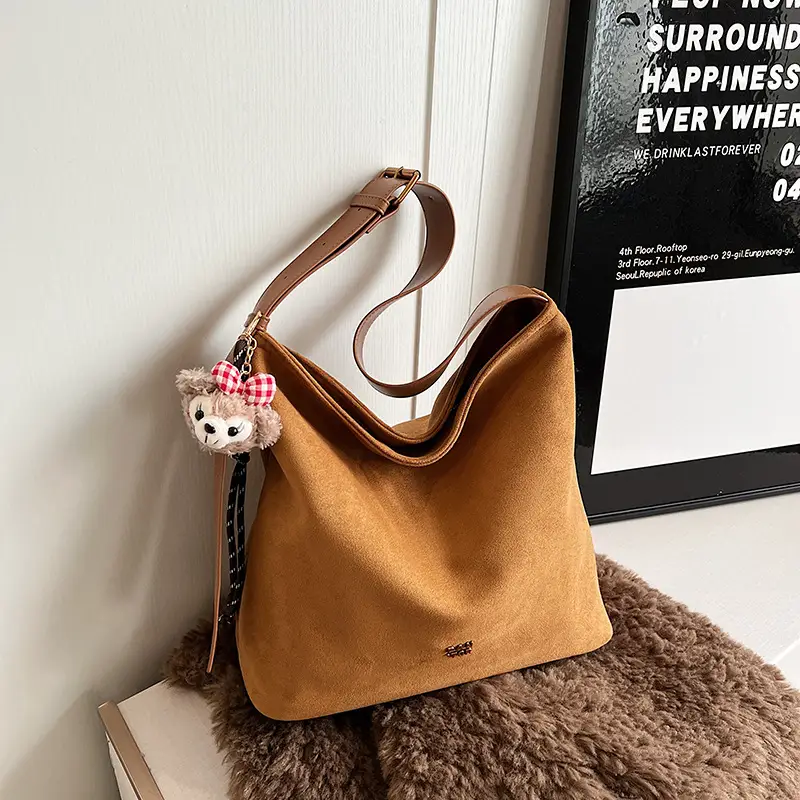 Frosted Crossbody Bag Women Large Capacity Tan - Image 2