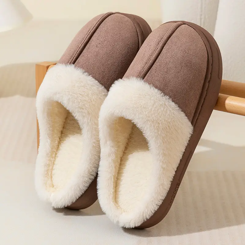 Suede Cotton Slippers for Women 2025 Winter New Thick-Soled Non-Slip Home Indoor Warm Household Cotton Slippers for Men - Image 2