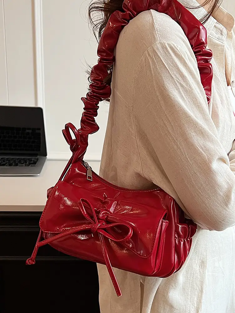Red Korean Fashion Bow Shoulder Bag for Women - Image 9