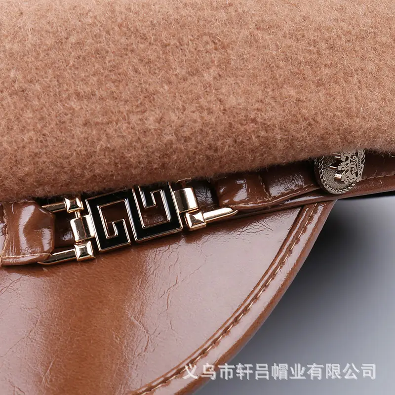 Women's Wool Leather Flat Cap with Buckle