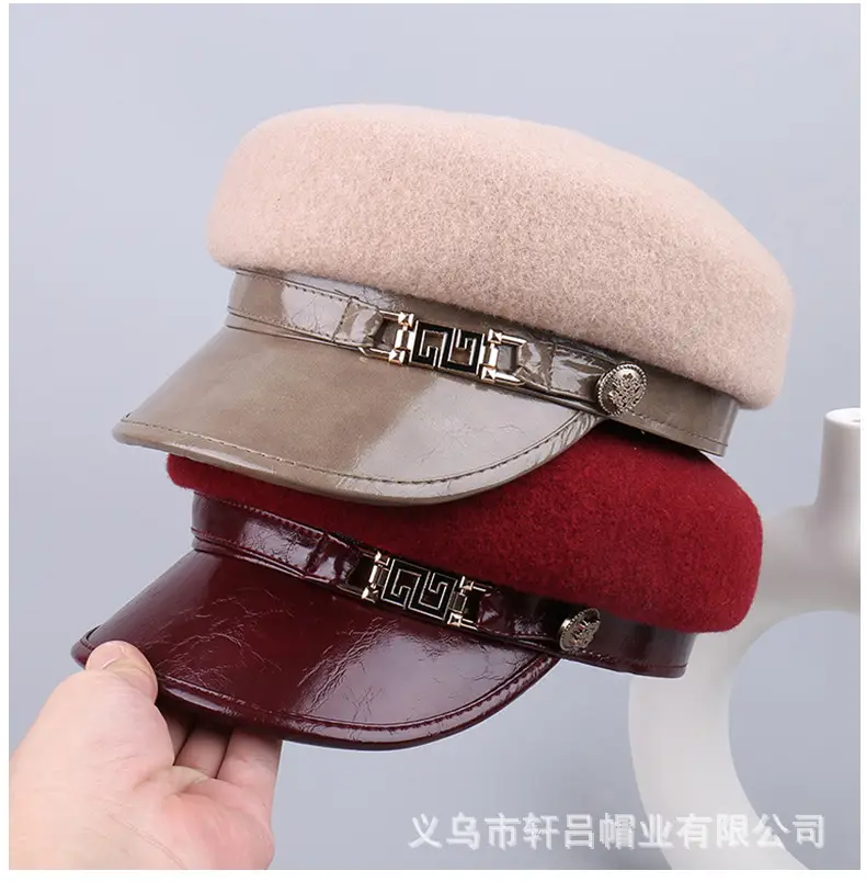 Women's Wool Leather Flat Cap with Buckle — feature 29