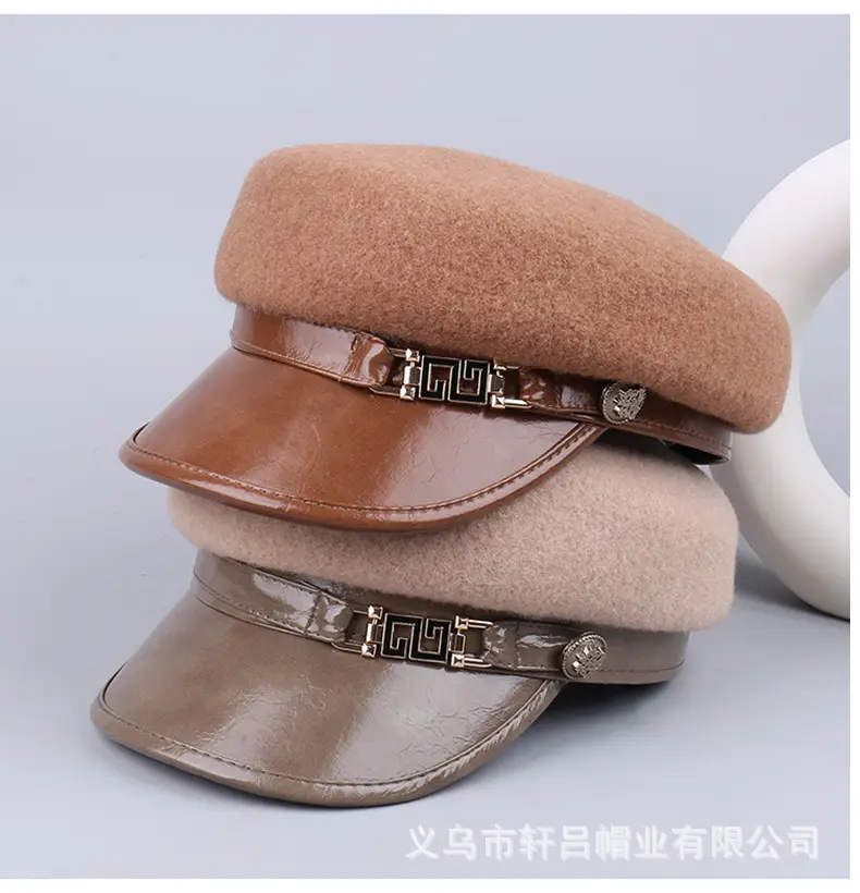 Women's Wool Leather Flat Cap with Buckle — feature 30