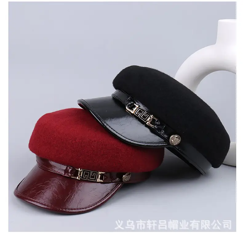 Women's Wool Leather Flat Cap with Buckle — feature 31