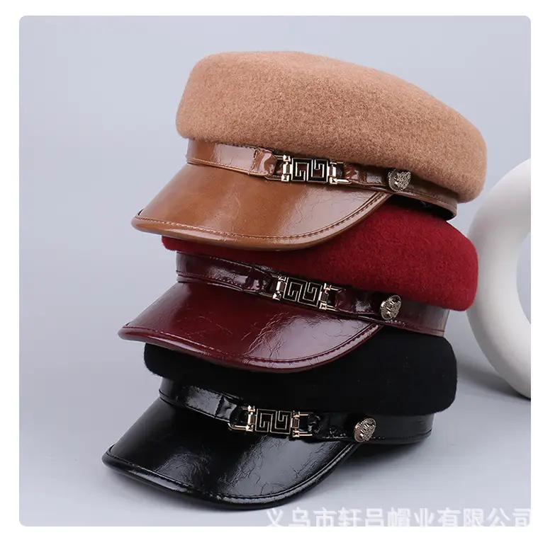 Women's Wool Leather Flat Cap with Buckle — feature 32