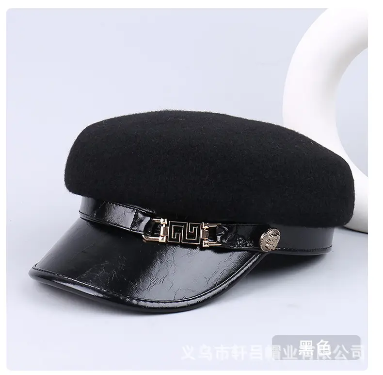 Women's Wool Leather Flat Cap with Buckle — feature 33