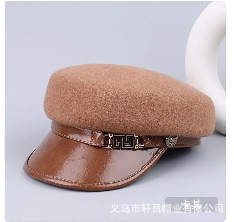 Women's Wool Leather Flat Cap with Buckle — feature 34