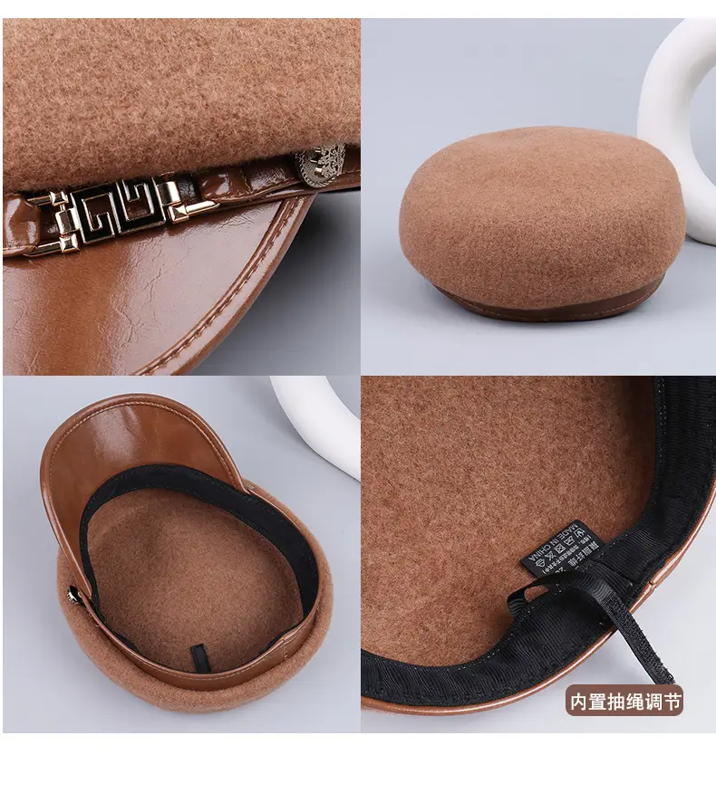 Women's Wool Leather Flat Cap with Buckle — feature 37