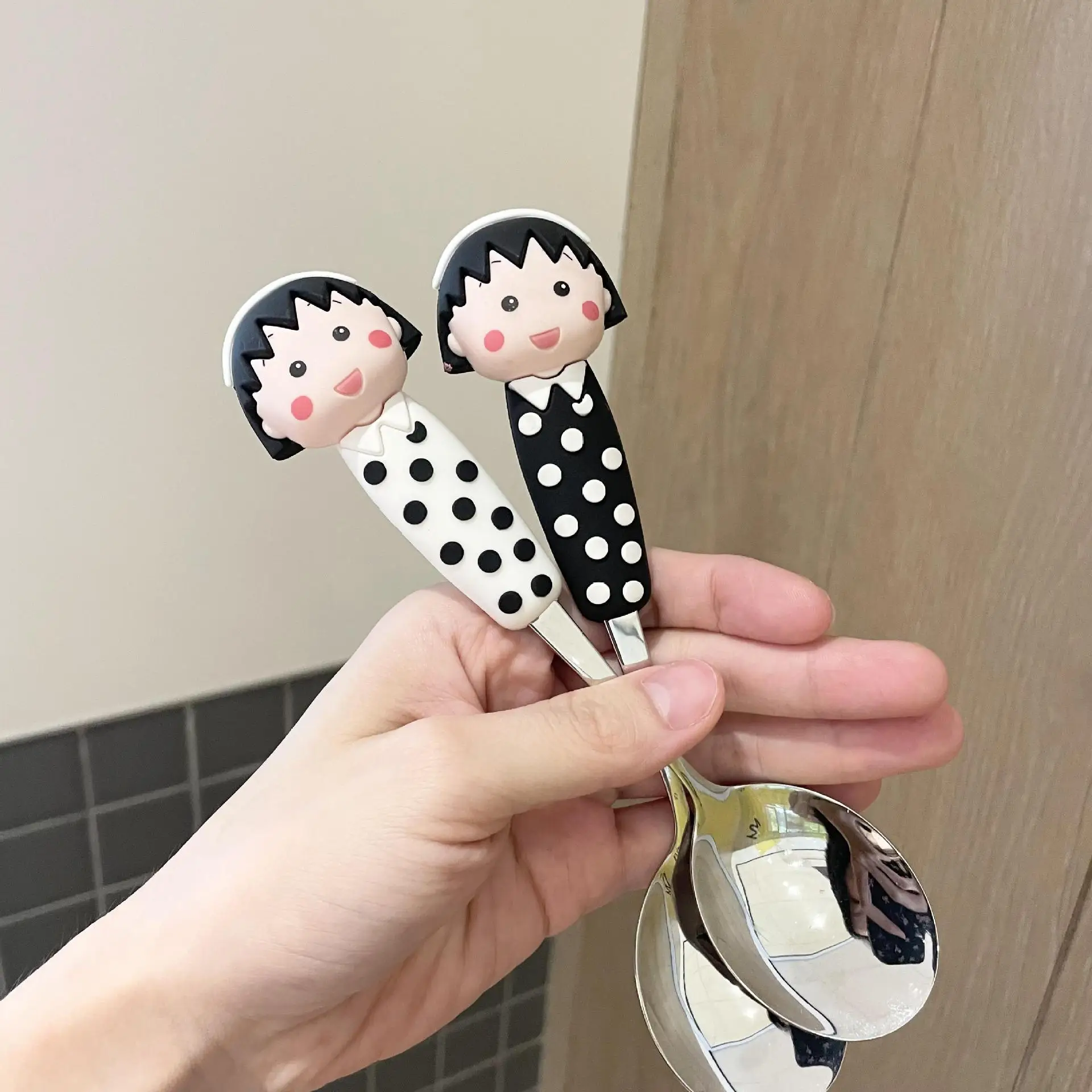 Stainless Steel Maruko-Chan Spoon with Polka Dot Handle