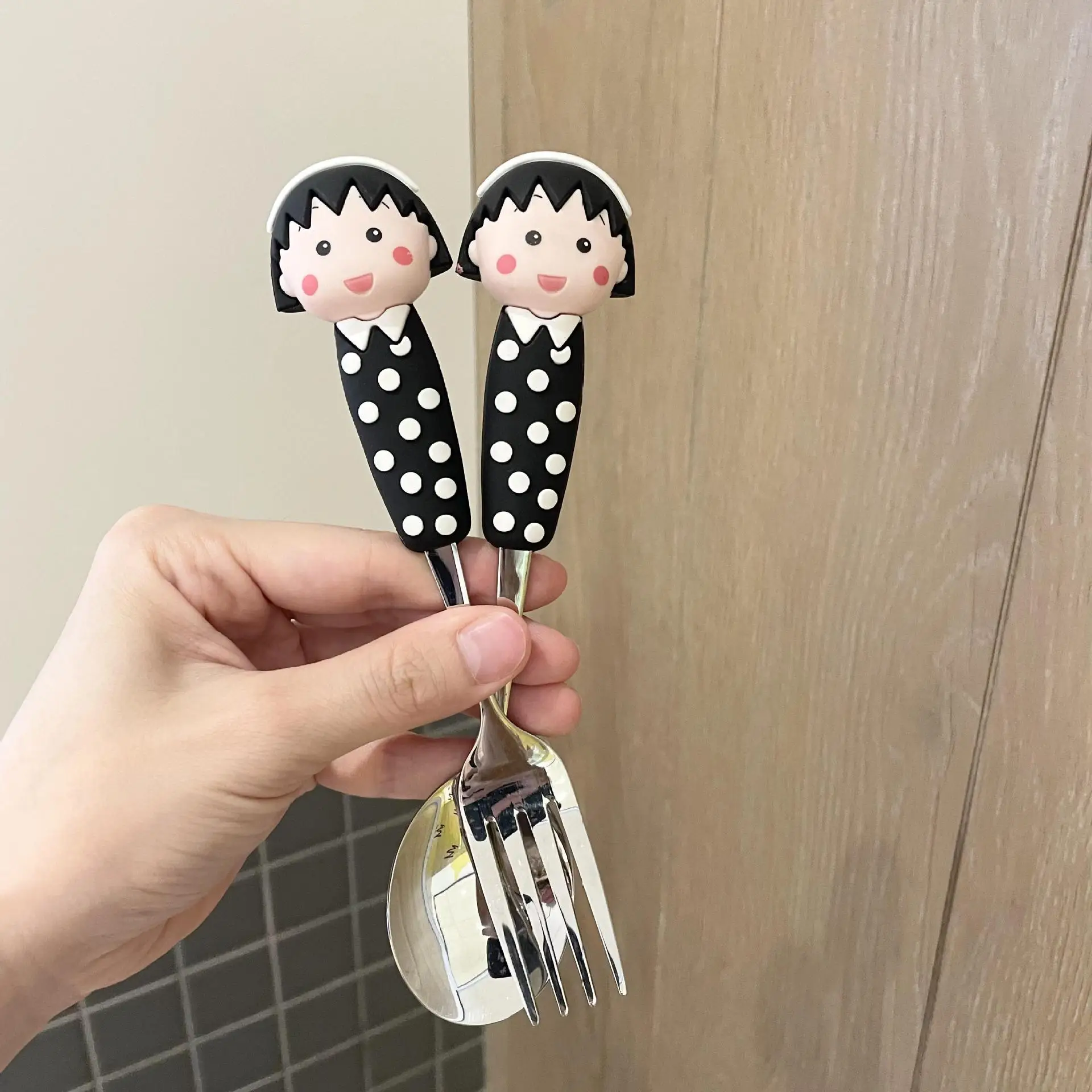 Stainless Steel Maruko-Chan Spoon with Polka Dot Handle