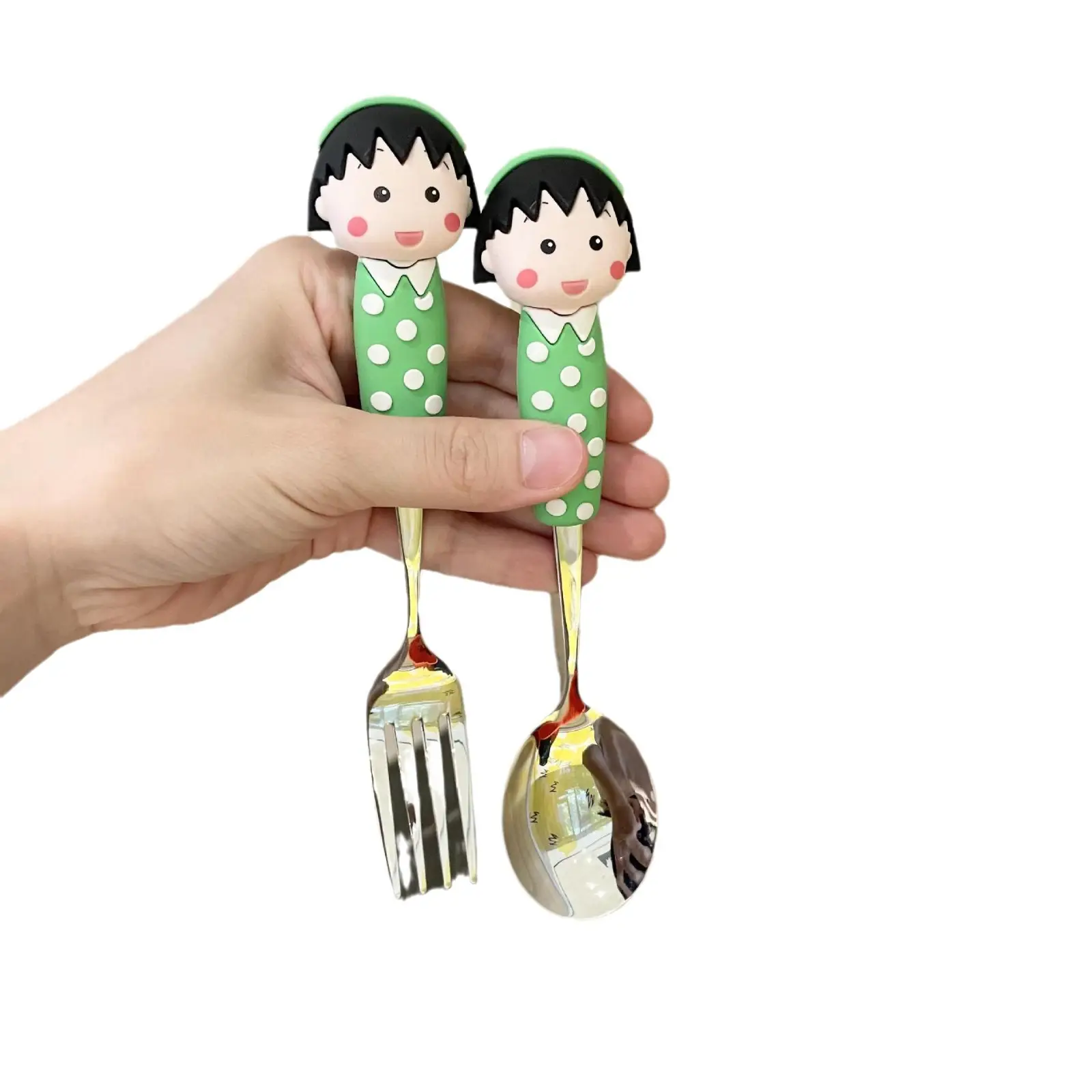 Stainless Steel Maruko-Chan Spoon with Polka Dot Handle