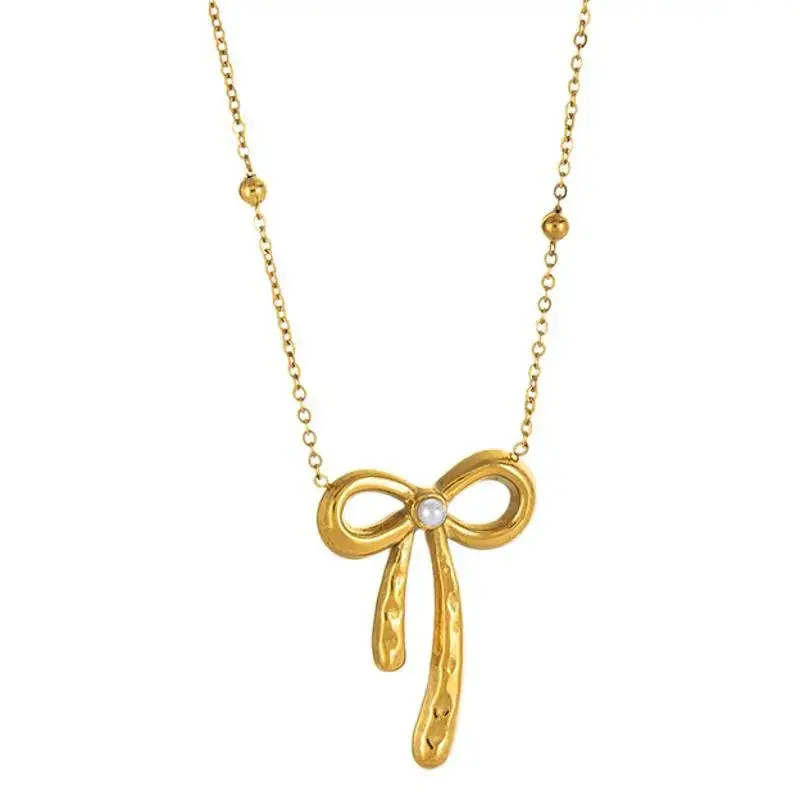 Sweet Real Gold Bow Pendant Necklace for Women - Image 4