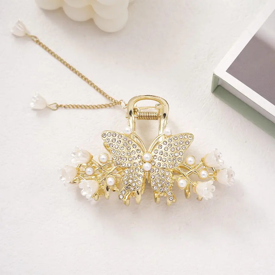 Pearl Rhinestone Butterfly Hairpin Clip Wholesale
