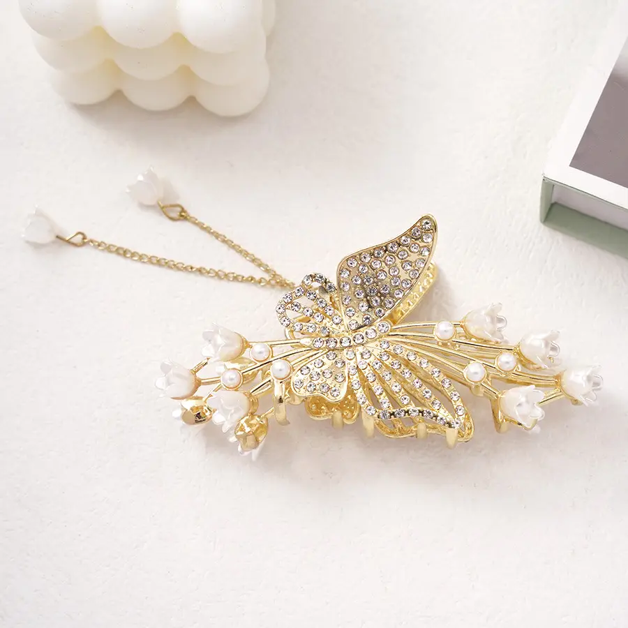 Pearl Rhinestone Butterfly Hairpin Clip Wholesale