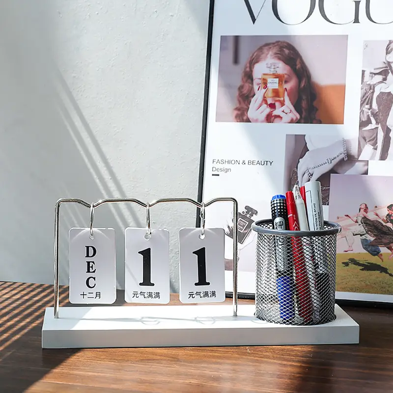 Simple Light Luxury Pen Holder Storage Calendar Ornaments Desktop Dining Table Time Desk Calendar Brand Kindergarten Date Shooting Props