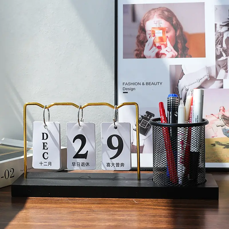 Simple Light Luxury Pen Holder Storage Calendar Ornaments Desktop Dining Table Time Desk Calendar Brand Kindergarten Date Shooting Props