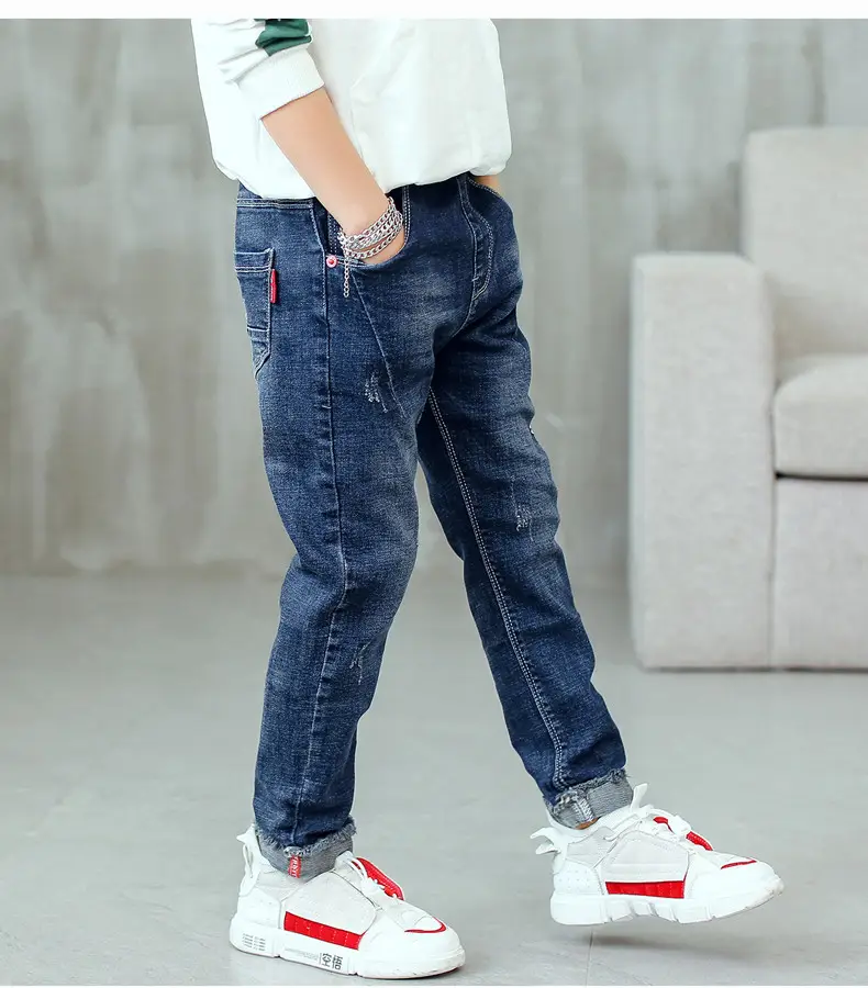 Children's Jeans, Boys' Pants, Spring and Autumn Children's Clothing, Front and Back Real Pockets, Medium and Large Children's Washed Trousers Manufacturer Wholesale — feature 11