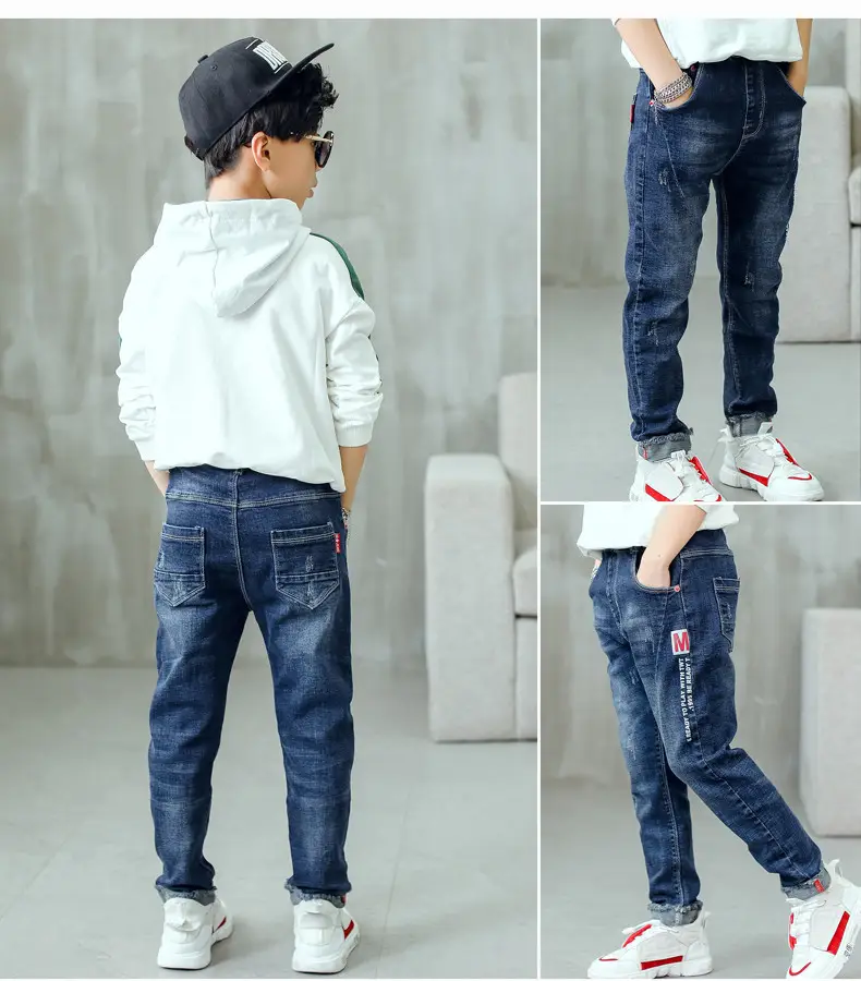 Children's Jeans, Boys' Pants, Spring and Autumn Children's Clothing, Front and Back Real Pockets, Medium and Large Children's Washed Trousers Manufacturer Wholesale — feature 12