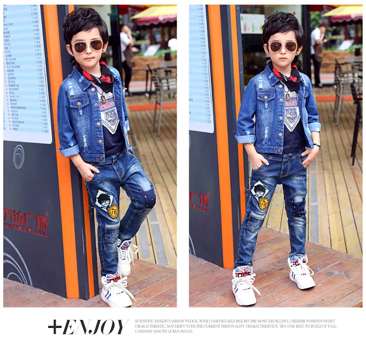 Children's Jeans, Boys' Pants, Spring and Autumn Children's Clothing, Front and Back Real Pockets, Medium and Large Children's Washed Trousers Manufacturer Wholesale — feature 3