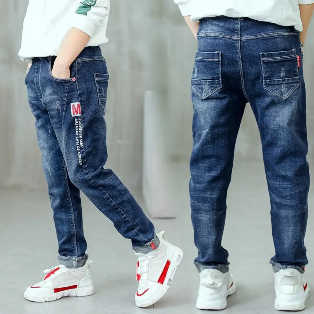 Children's Jeans, Boys' Pants, Spring and Autumn Children's Clothing, Front and Back Real Pockets, Medium and Large Children's Washed Trousers Manufacturer Wholesale