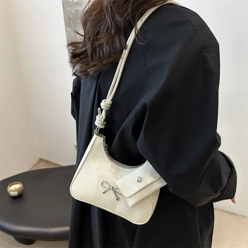 Silver Bow Underarm Bag Women Senmeng