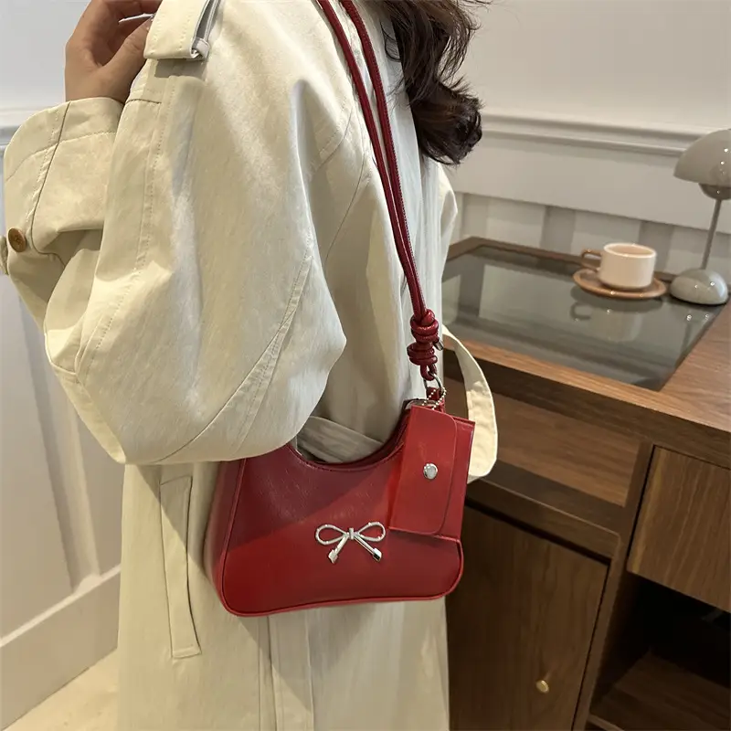 Silver Bow Underarm Bag Women Senmeng