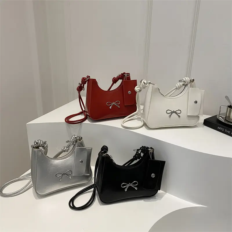 Silver Bow Underarm Bag Women Senmeng