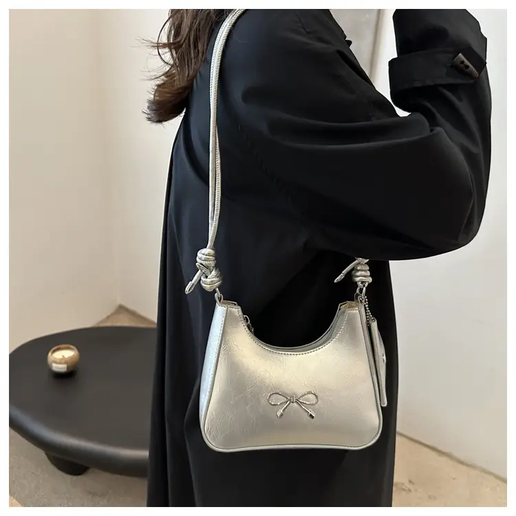 Silver Bow Underarm Bag Women Senmeng — feature 15