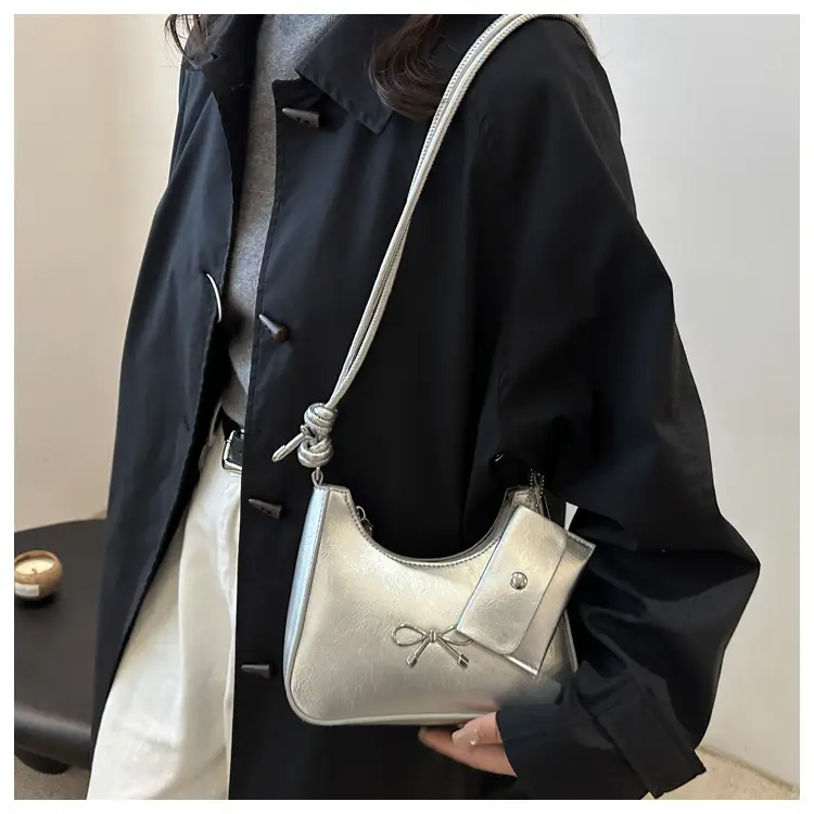 Silver Bow Underarm Bag Women Senmeng — feature 17