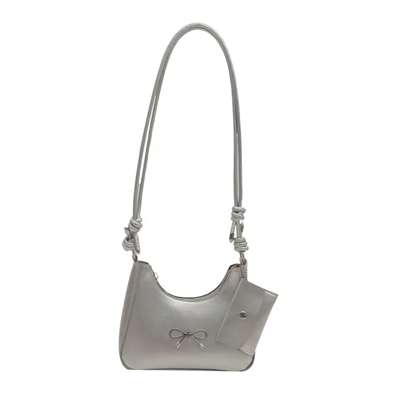 Silver Bow Underarm Bag Women Senmeng