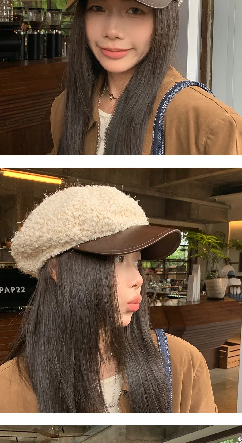 Korean Style PU Leather Brim Beret Women's Hat — feature 2