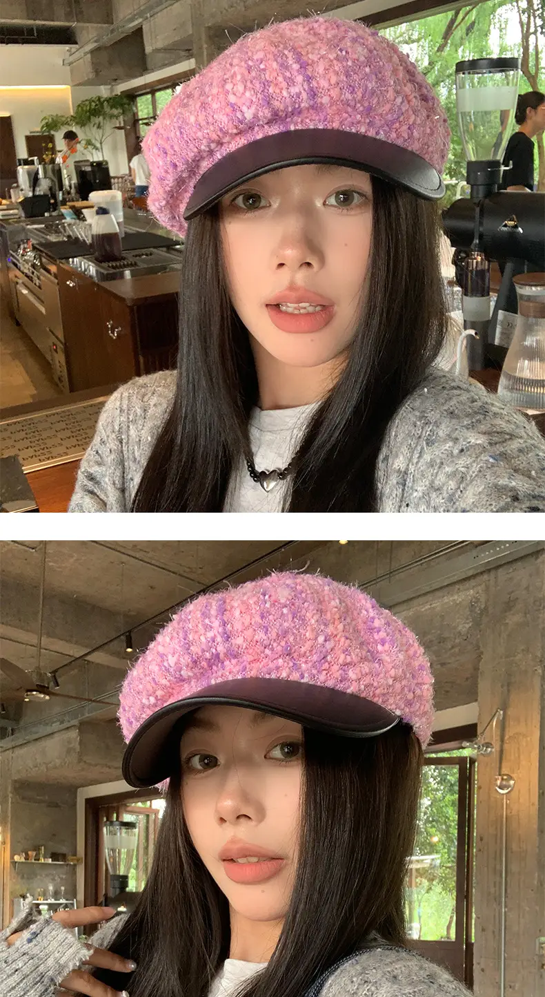 Korean Style PU Leather Brim Beret Women's Hat — feature 3