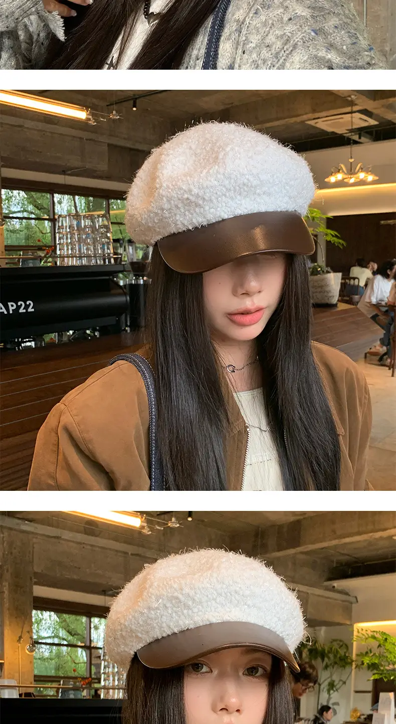 Korean Style PU Leather Brim Beret Women's Hat — feature 4