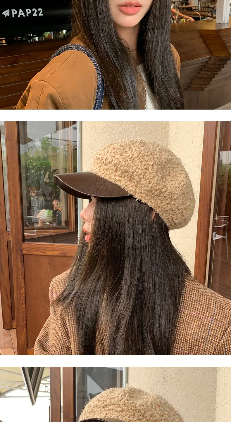 Korean Style PU Leather Brim Beret Women's Hat — feature 5