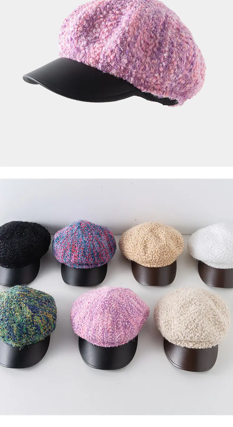 Korean Style PU Leather Brim Beret Women's Hat — feature 8