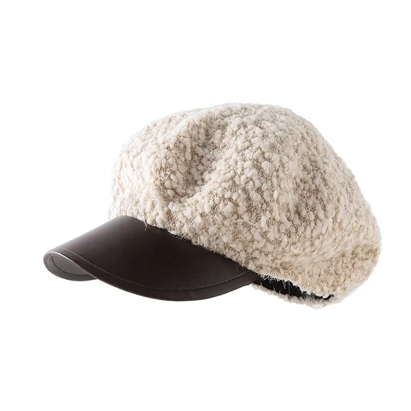 Korean Style PU Leather Brim Beret Women's Hat