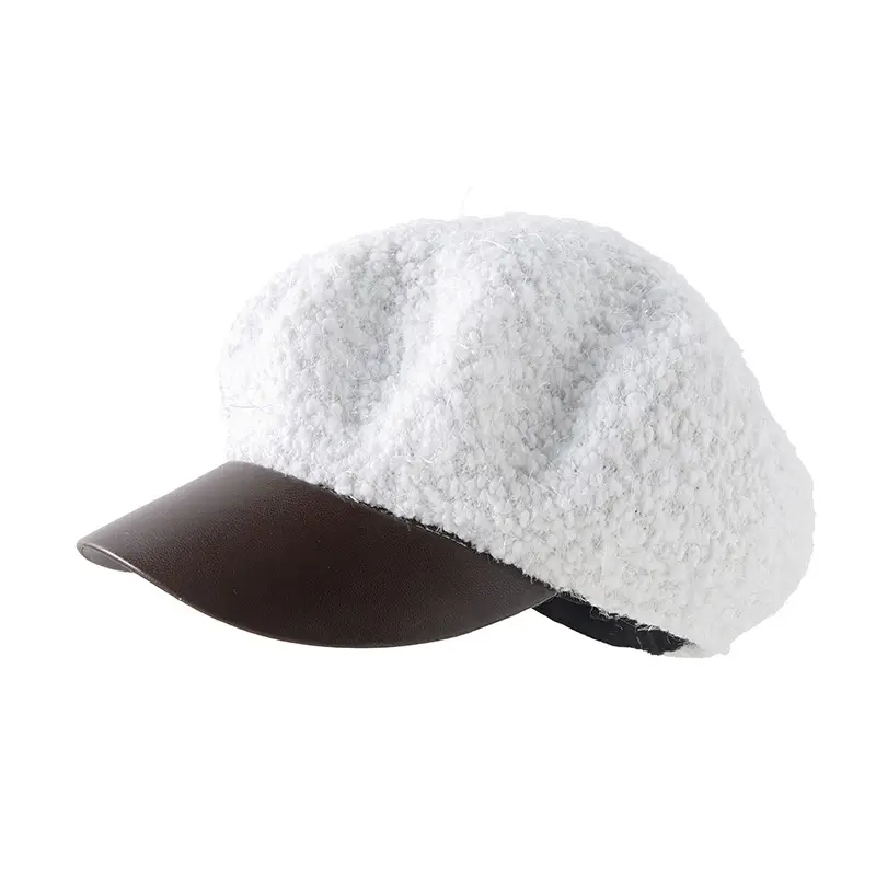 Korean Style PU Leather Brim Beret Women's Hat